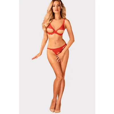 Beloved Lace Open Cup Bra with Crotchless Thong By Obsessive