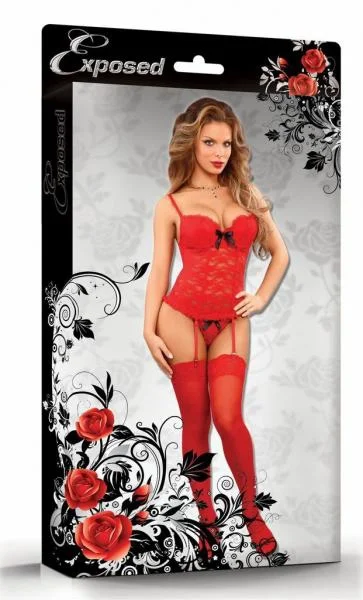 Luv Lace Bustier & G-String Red S/M