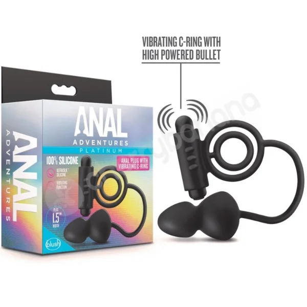 Anal Adventures Platinum Anal Plug & Vibrating C-Ring