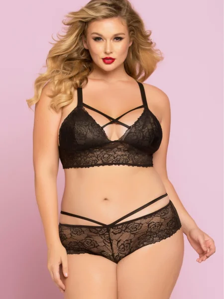 Seven 'til Midnight Plus Size Black Lace Longline Strappy Bralette