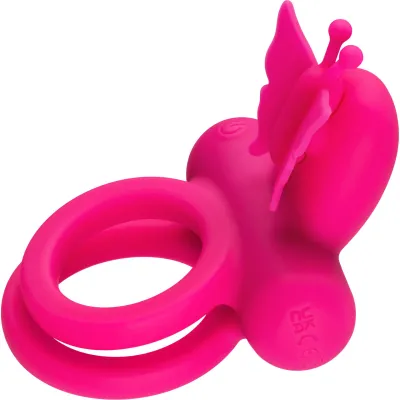 Silicone Rechargeable Dual Butterfly Couples Vibrating Cock Ring By CalExotics Pink