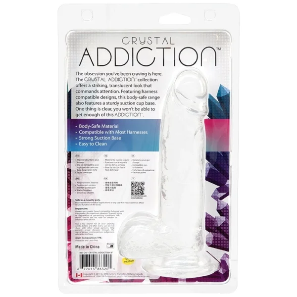 Crystal Addiction 8" Dildo W/ Balls in Clear