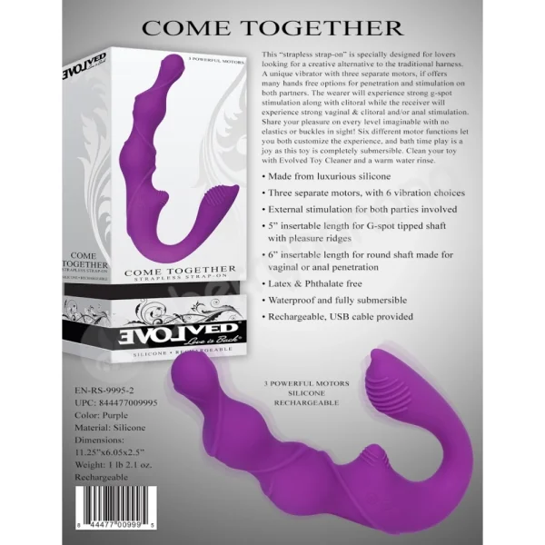 Come Together Purple Strapless Strap-On Vibrator