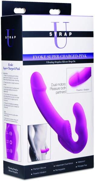 Evoke Rechargeable Vibrating Silicone Strapless Strap-on - Pink