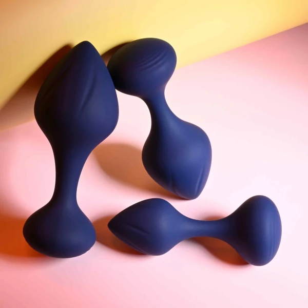 Playboy Pleasure Tail Trainer Silicone 3 Piece Anal Training Kit - Navy
