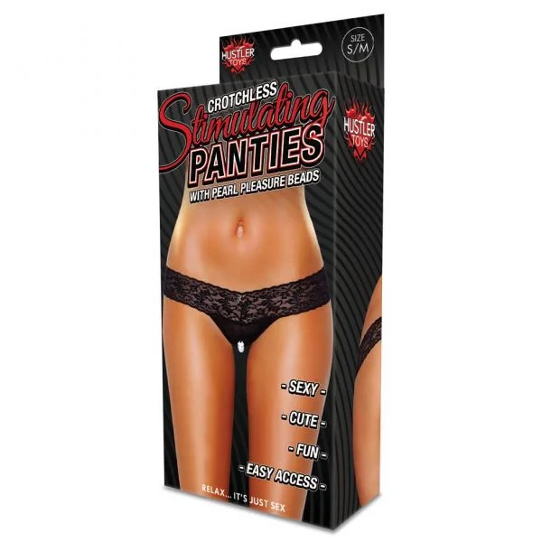 Hustler Stimulating Panties Pearl Beads Black S/M