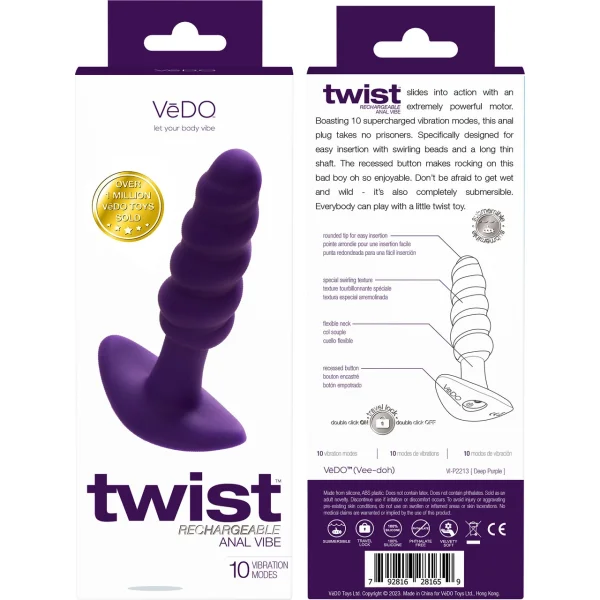 VeDO Twist Plug VIbrating Butt Plug - Purple