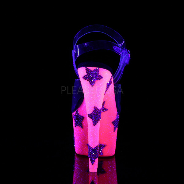 7 inches Heel, 2 3/4 inches PF UV Reactive Ankle Strap Sandal W/RS Stars