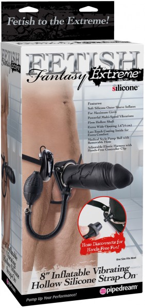 8" Inflatable Vibrating Hollow Strap-On
