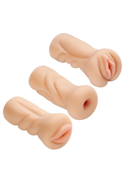 Trio Stroker Pussy Ass Mouth Masturbator Kit - Flesh