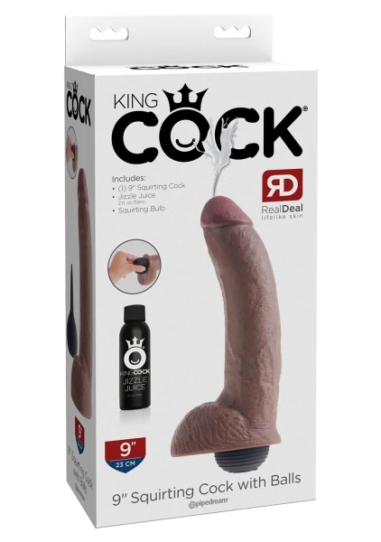 King Cock 9" Squirting Cock With Balls - Vanilla