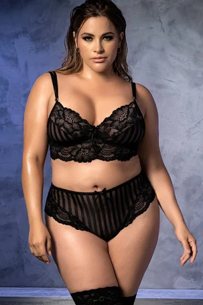Mapale by Espiral Total Catch Striped Mesh & Lace Bra with Panty