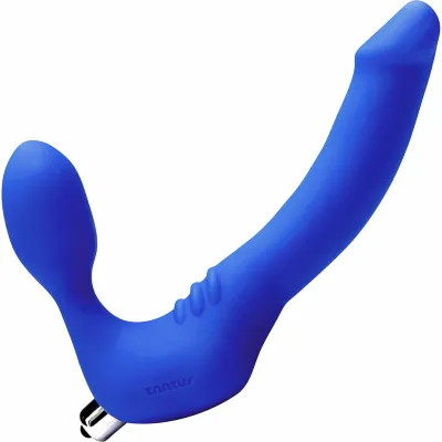 Strapless Slim Vibrating Strapless Strap On by Tantus Blue