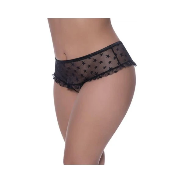 Women's Lingerie: Magic Silk Love Star Skirted Hipster With Open Crotch Panty Black Queen Size