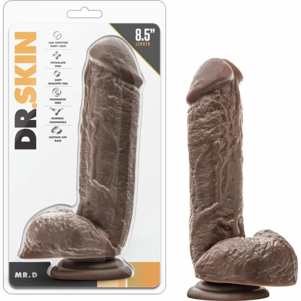Dr. Skin Mr. D Realistic Dildo With Balls & Suction Cup by Blush - Chocolate