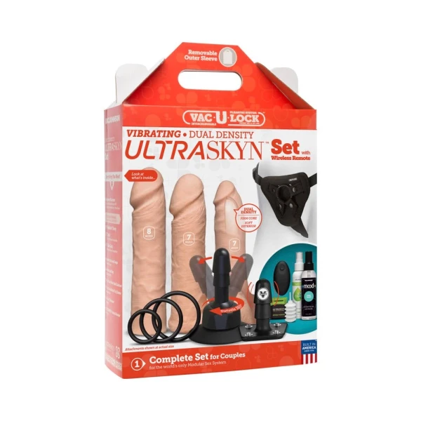 Vac-U-Lock Vibrating Ultraskyn Couples Set with Remote - Beige
