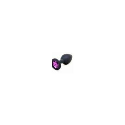 Black Silicone Anal Plug Small w Purple Diamond
