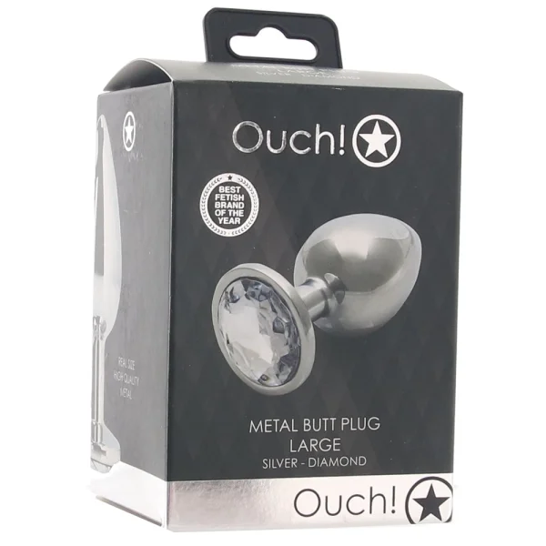 Shots Ouch! Round Gem Butt Plug Large - Silver/Diamond