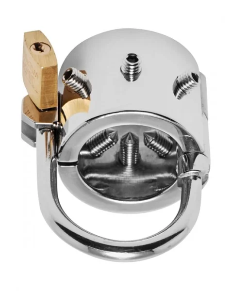 Spiked Cbt Ball Stretcher With Scrotum Separator - Silver