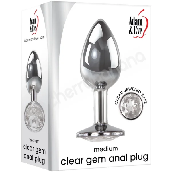 Adam & Eve Medium Clear Gem Metal Anal Plug With Velvet Drawstring Bag