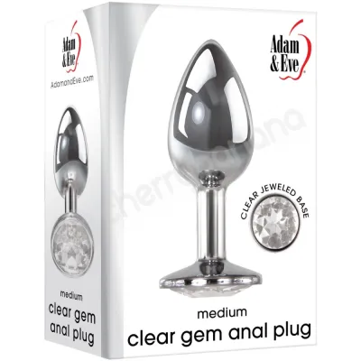 Adam Eve Medium Clear Gem Metal Anal Plug With Velvet Drawstring Bag