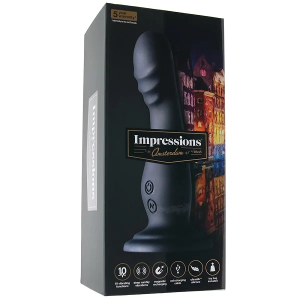 Impressions Amsterdam Rechargeable Waterproof Silicone G-Spot Suction Cup Vibrator By Blush - Black