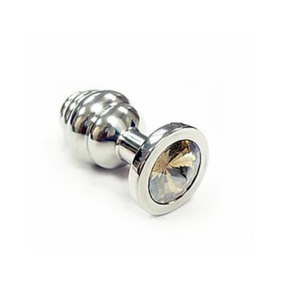 Stainless Steel Threaded Small Butt Plug Small With Clear Crystal In Clamshell