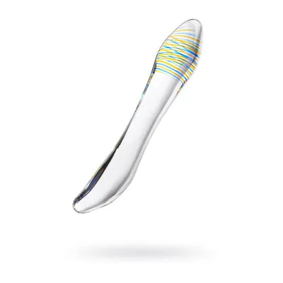 Sexus Glass Dildo Clear w Yellow Blue head 20cm