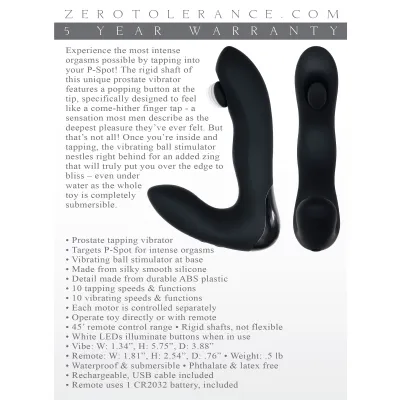 Zero Tolerance Tap It Black 14 6 cm USB Rechargeable Prostate Massager with Remote