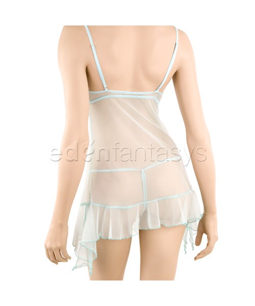 Sea mist embroidered chemise and g-string set