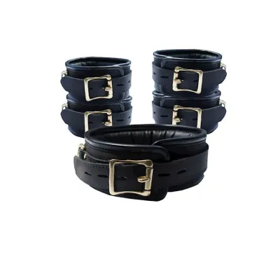 Bound X Padded Leather Cuffs And Collar Set