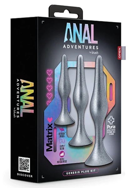 Anal Adventures Matrix Genesis 3-Piece Silicone Butt Plug Kit By Blush - Stellar Silver