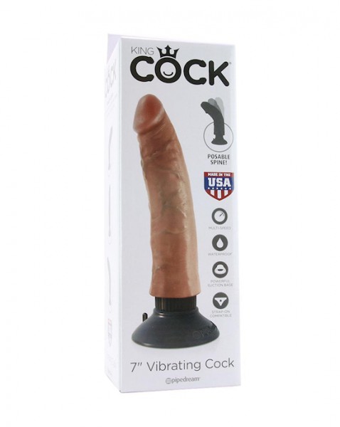 King Cock 7 Inch Vibrating Dildo - Tan - 7 Inch