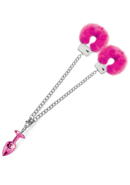 Nixie Metal Butt Plug and Furry Handcuff Set Blue