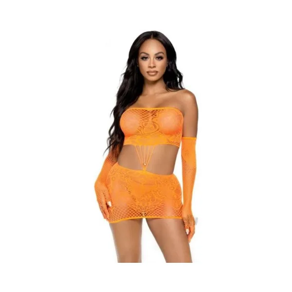 Strap Lace Tube Dress/gloves 2pc Os Orng