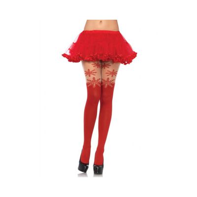 Spandex Snowflake Opaque Pantyhose W sheer Thigh Accent Red O s