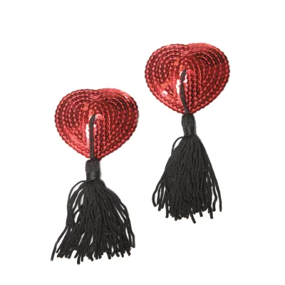 Red Sequin Heart Pasties with Tassels By Coquette