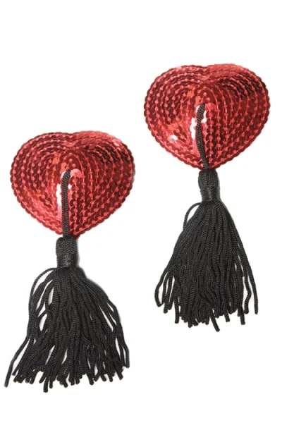 Red Sequin Heart Pasties with Tassels By Coquette