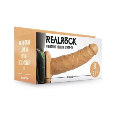 Realrock Vibrating Hollow Strap on Without Balls 8 In Caramel