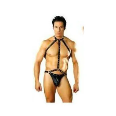 Male Power Fetish Gladiator High neck Strappy Body Harness Black S m