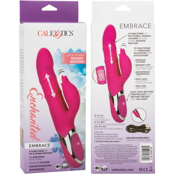 Enchanted Embrace Rechargeable Silicone Dual Stimulation Vibrator With Thrusting Beads By CalExotics
