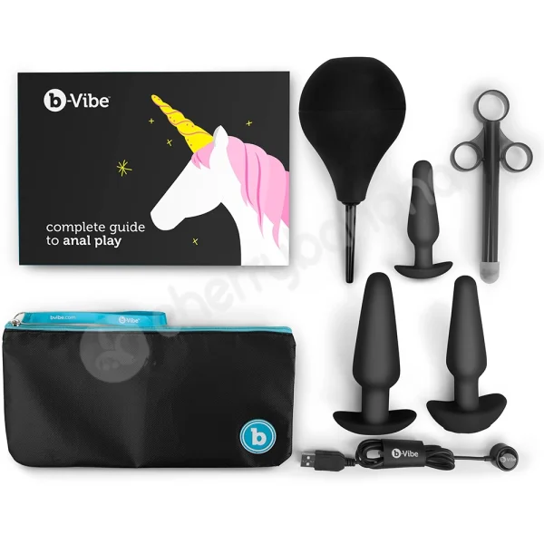 B-vibe Anal Training 7 Piece Black Butt Plug & Accessories Education Set