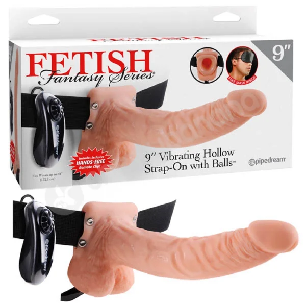 Fetish Fantasy Series Flesh 9'' Vibrating Hollow Strap-on With Balls