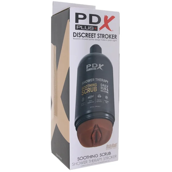 PDX Plus Shower Therapy Soothing Scrub Discreet Penis Stroker By Pipedream - Chocolate