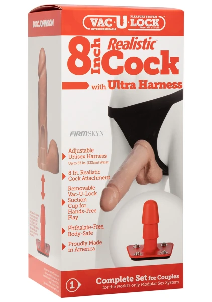 VacULock Ultra Harness 2 And Plug With 8 Inch Realistic Cock