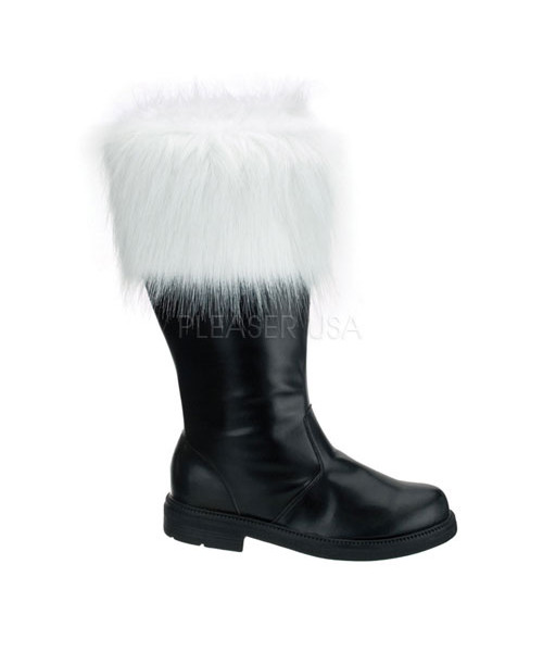 SANTA-100 - BLK PU SANTA BOOT WITH WHITE FUR Cuff