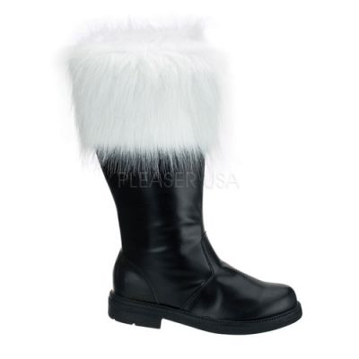 SANTA 100 BLK PU SANTA BOOT WITH WHITE FUR Cuff