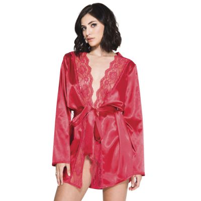 Long Sleeve Satin Robe Red