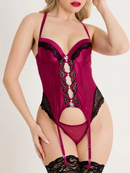 Lovehoney Satin Romance Purple Basque Set