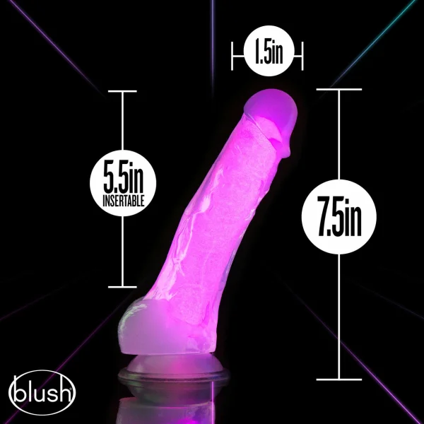 Blush Neo Elite GLOW in the Dark 7.5 Inch with Balls Silicone Dual Density Suction Cup Dildo